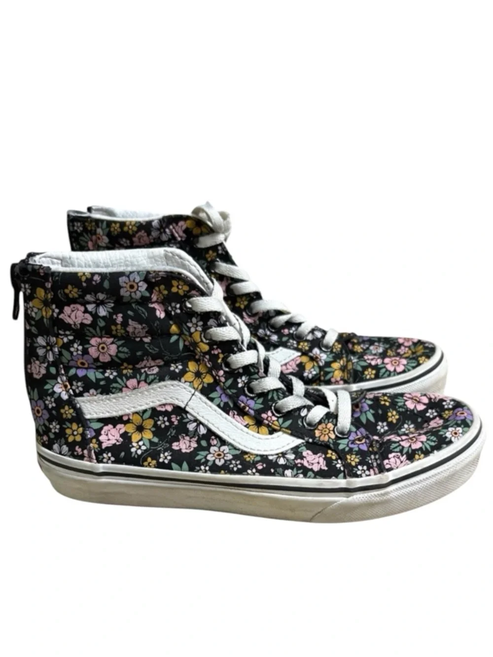 VANS Floral High-Top Sneakers Zip Back Size 3
